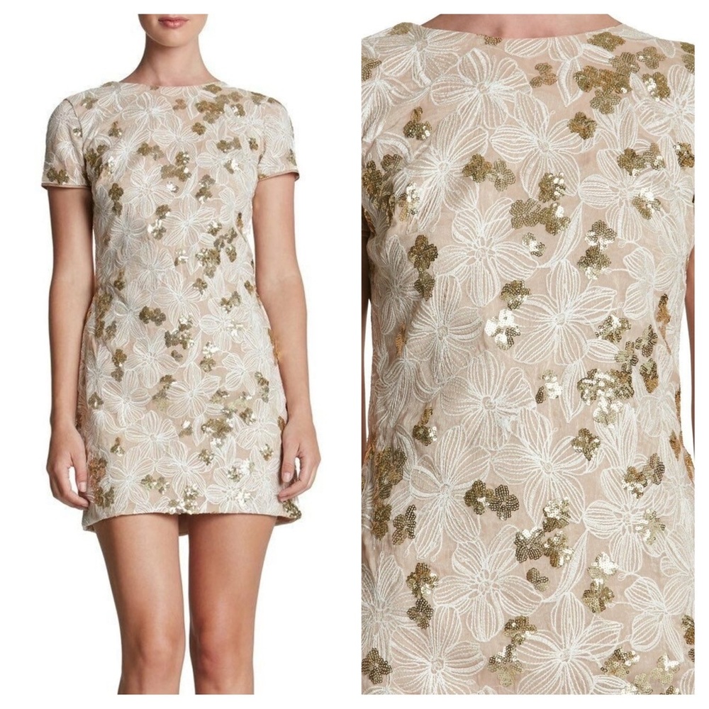 Dress The Population Ellen Sequin Embroidered Shift Dress Size XS